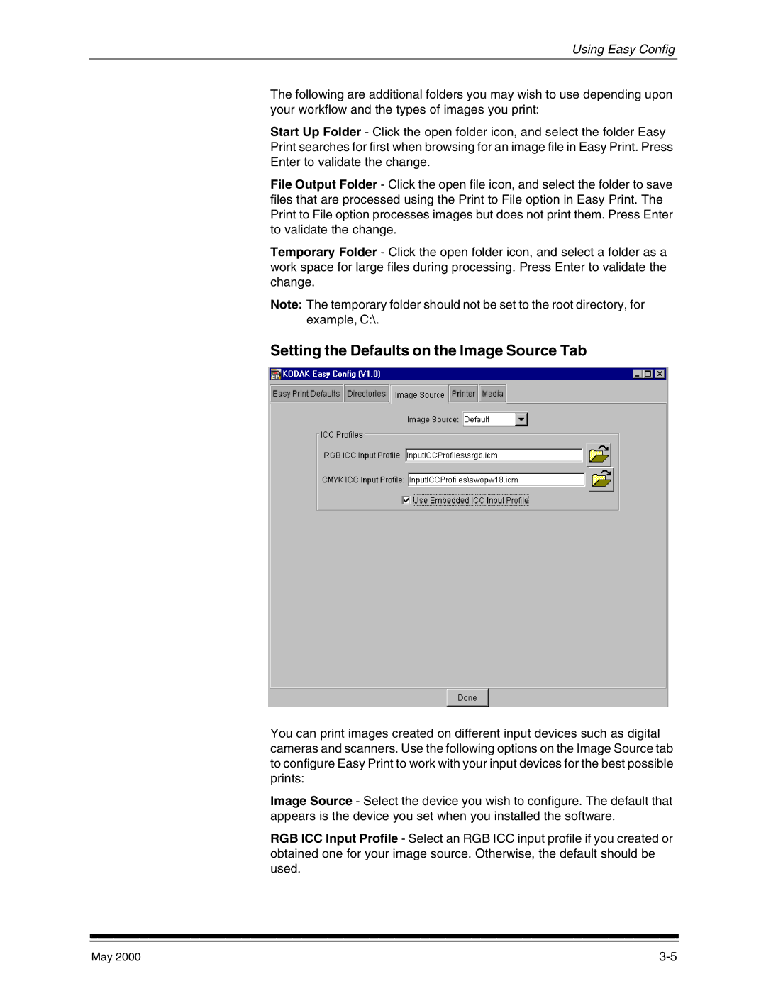 Kodak 3000 manual Setting the Defaults on the Image Source Tab 