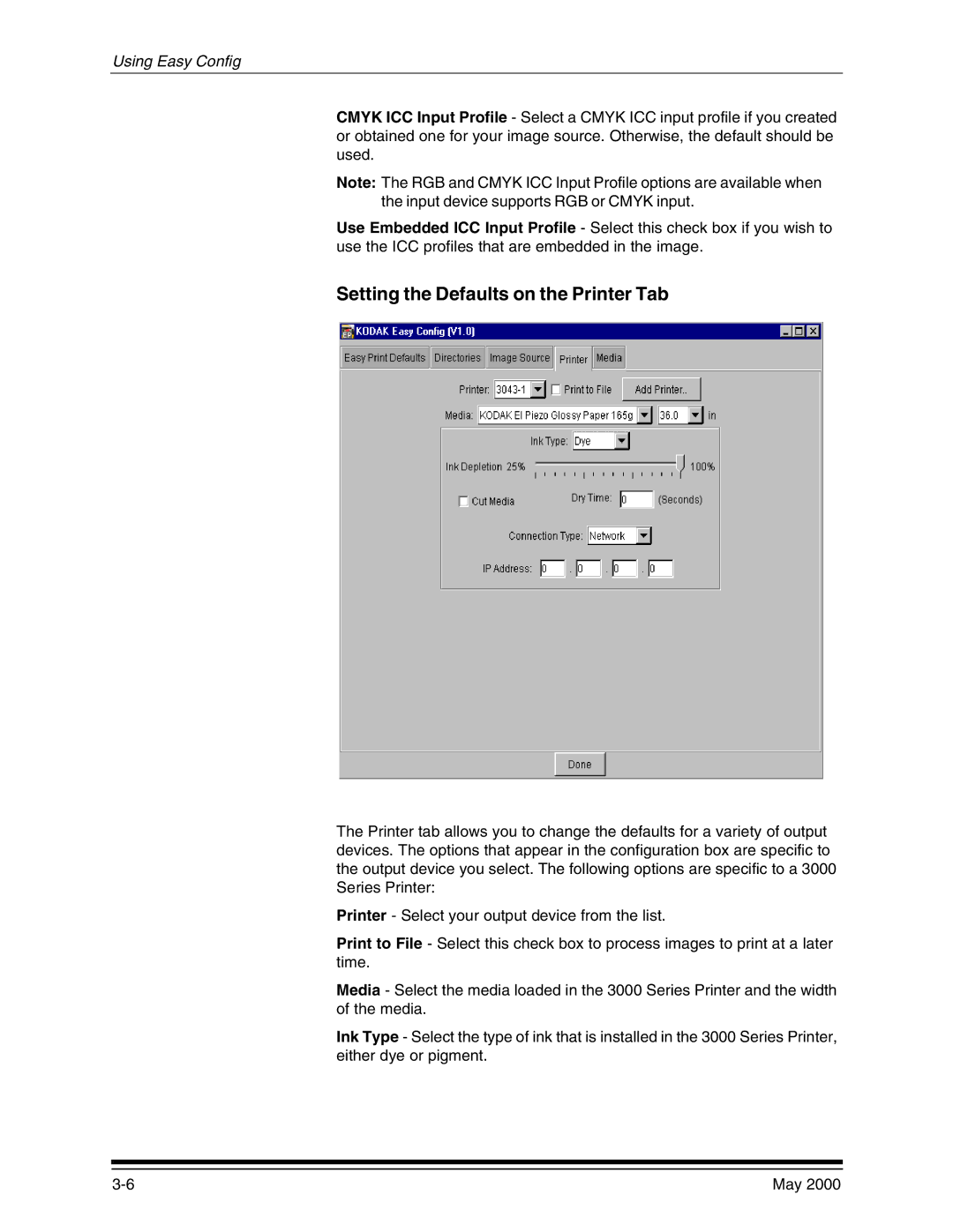 Kodak 3000 manual Setting the Defaults on the Printer Tab 