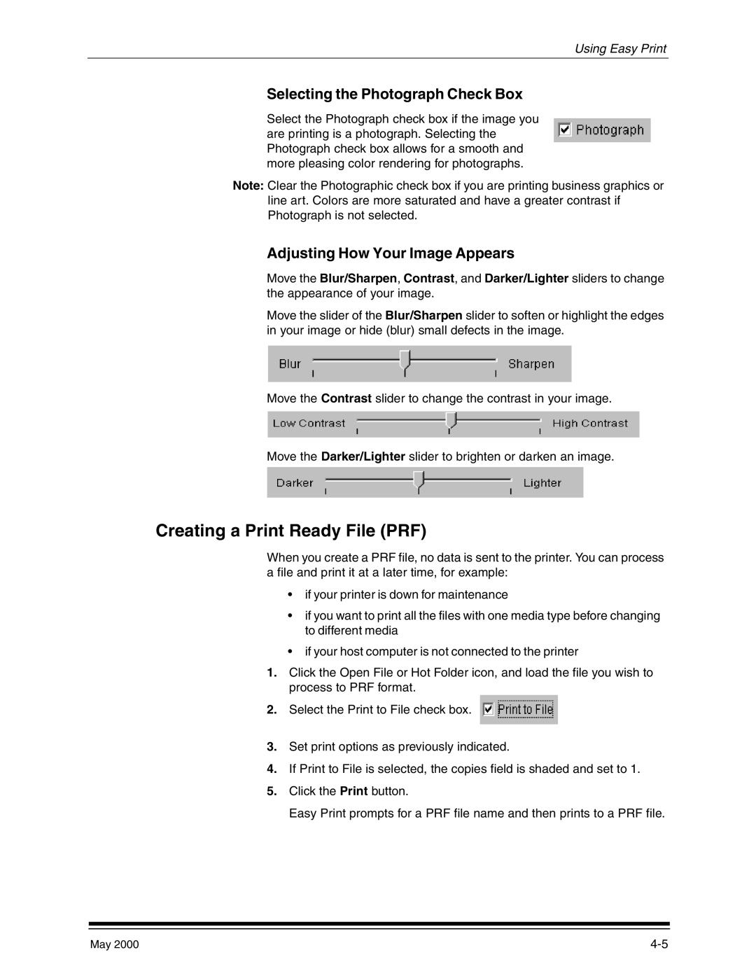 Kodak 3000 manual Creating a Print Ready File PRF, Selecting the Photograph Check Box, Adjusting How Your Image Appears 