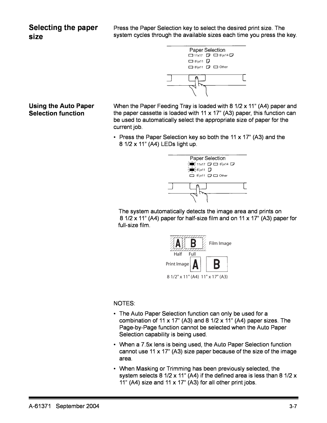 Kodak 3000DSV-E manual Selecting the paper size, Using the Auto Paper Selection function 