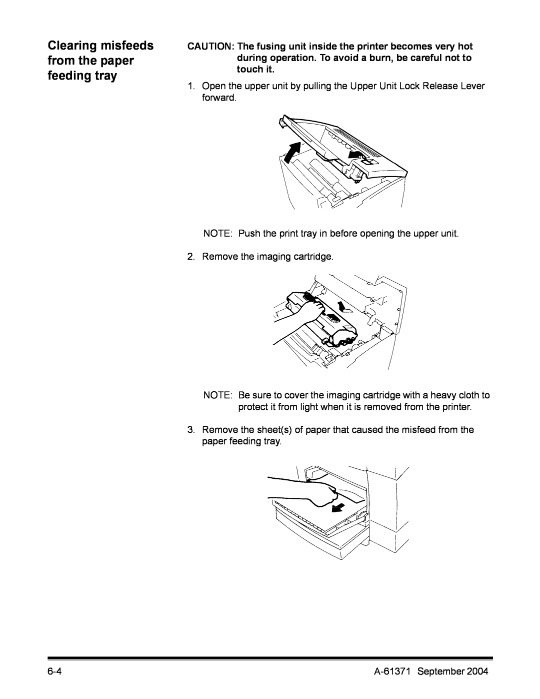 Kodak 3000DSV-E manual Clearing misfeeds from the paper feeding tray 