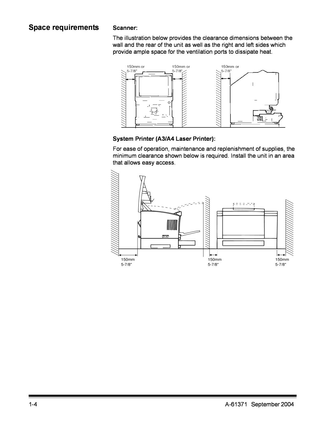 Kodak 3000DSV-E manual Space requirements, Scanner, System Printer A3/A4 Laser Printer 