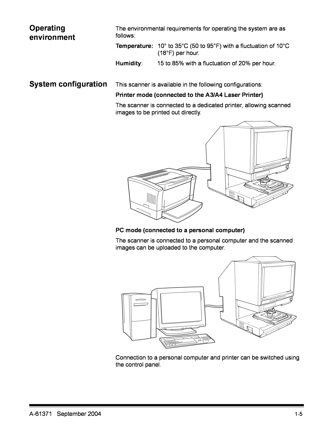 Kodak 3000DSV-E manual Operating environment, Printer mode connected to the A3/A4 Laser Printer 