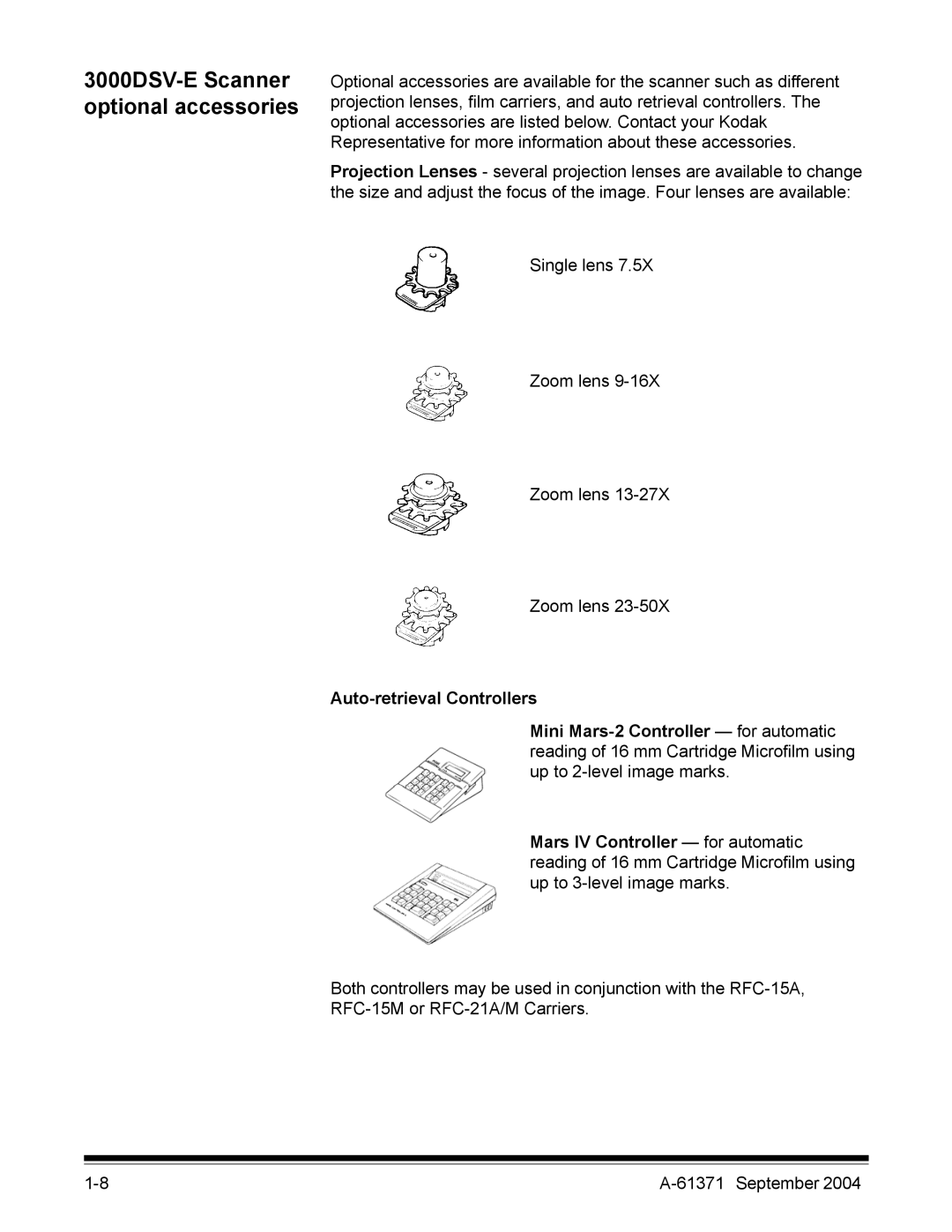 Kodak manual 3000DSV-E Scanner optional accessories, Auto-retrieval Controllers 