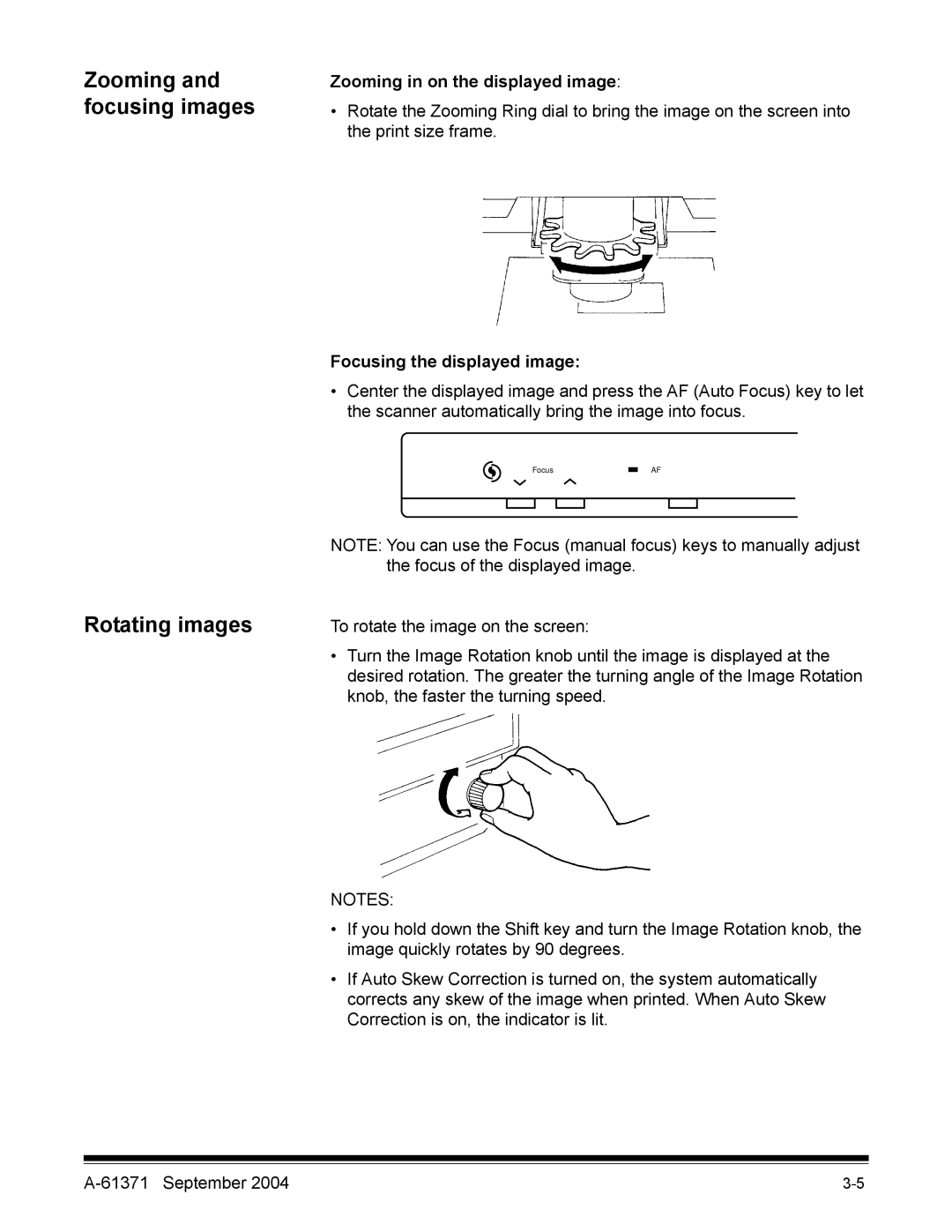 Kodak 3000DSV-E manual Rotating images, Zooming and focusing images, Zooming in on the displayed image 