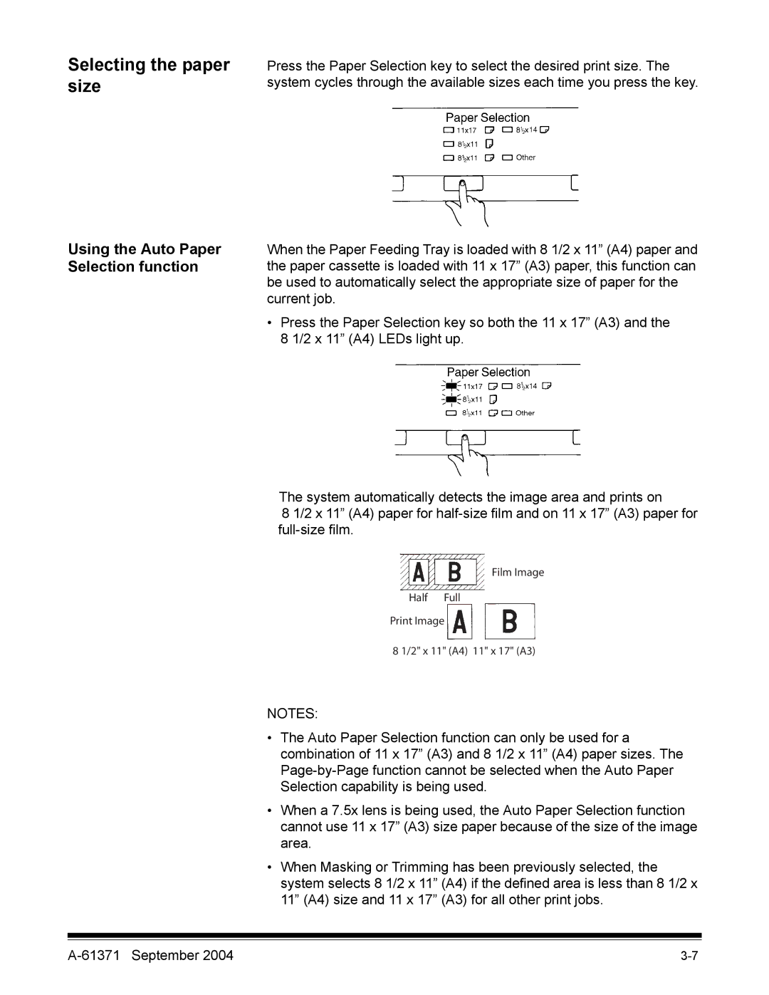 Kodak 3000DSV-E manual Selecting the paper size, Using the Auto Paper Selection function 