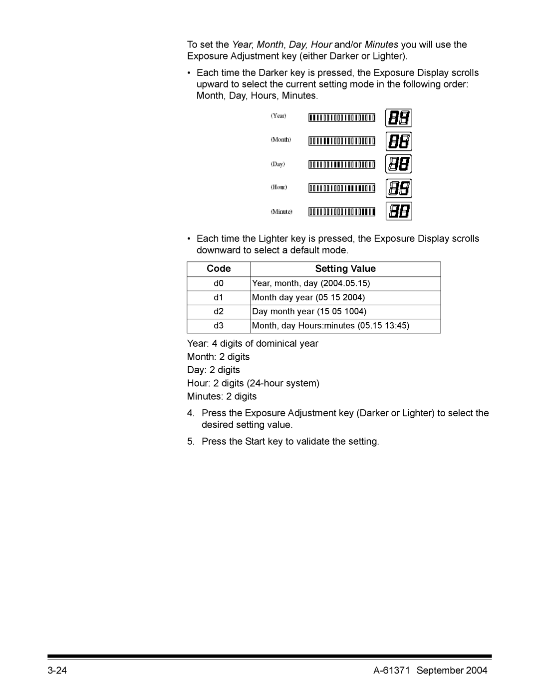 Kodak 3000DSV-E manual Code Setting Value 