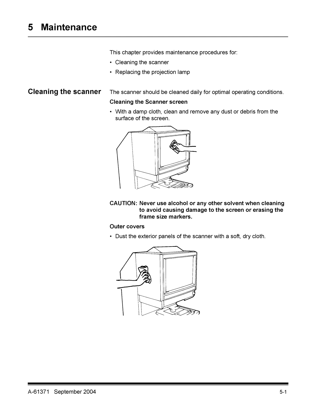 Kodak 3000DSV-E manual Maintenance, Cleaning the Scanner screen, Outer covers 