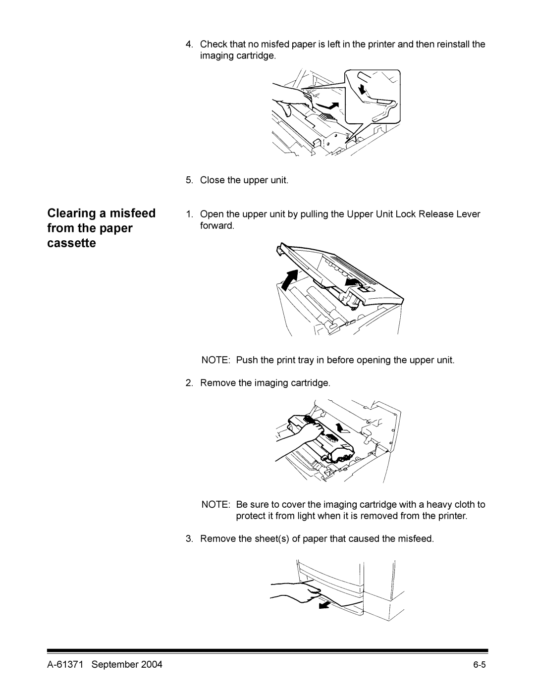 Kodak 3000DSV-E manual Clearing a misfeed from the paper cassette 