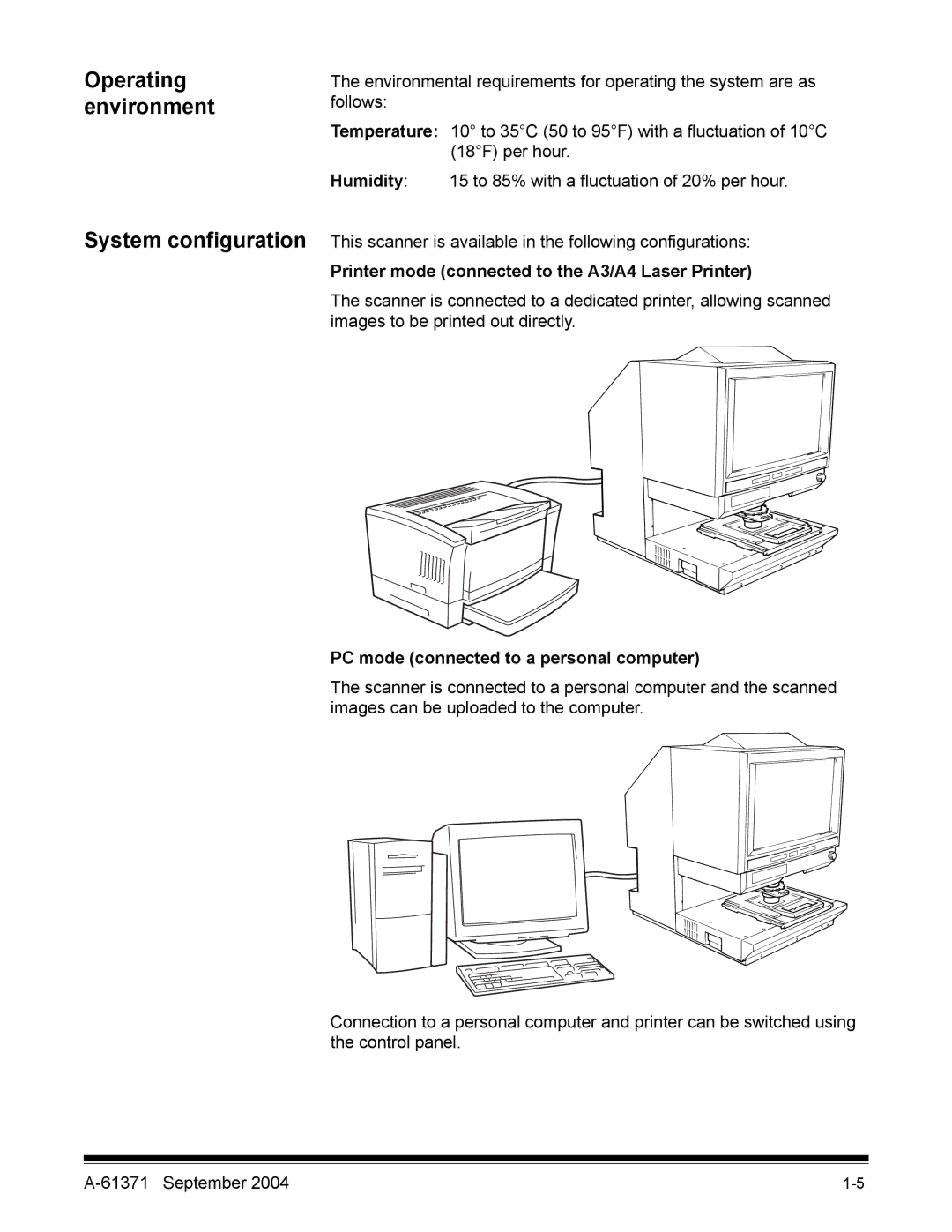 Kodak 3000DSV-E manual Operating environment, Printer mode connected to the A3/A4 Laser Printer 