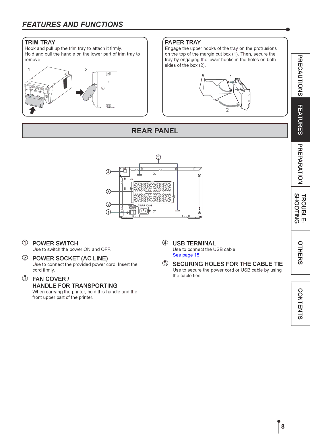 Kodak 305 manual Features and Functions, Rear Panel 