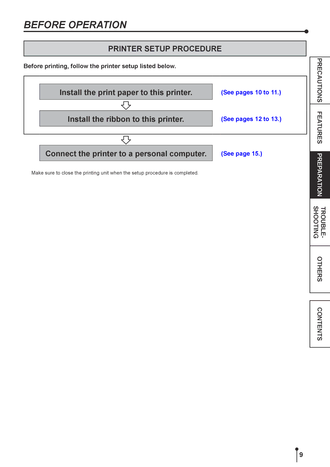 Kodak 305 manual Before Operation, Printer Setup Procedure, Before printing, follow the printer setup listed below 