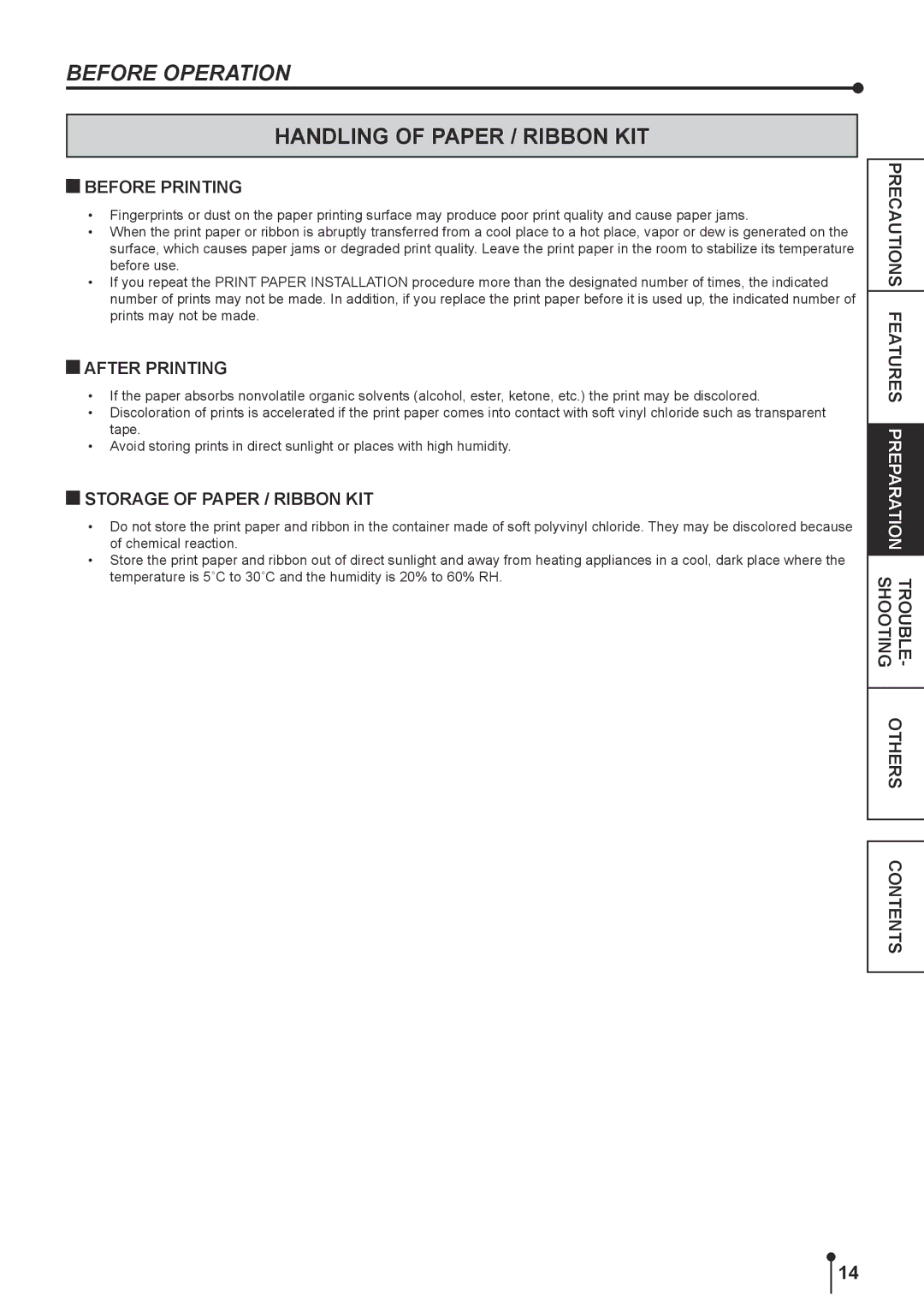 Kodak 305 manual Handling of Paper / Ribbon KIT, Before Printing, After Printing, Storage of Paper / Ribbon KIT 