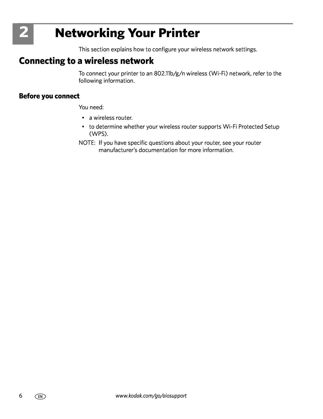 Kodak 3.1 manual Networking Your Printer, Connecting to a wireless network, Before you connect 