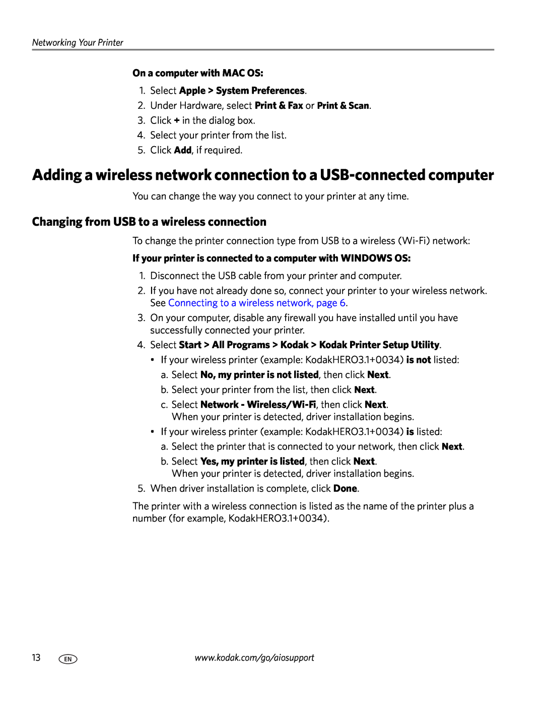 Kodak 3.1 manual Changing from USB to a wireless connection, On a computer with MAC OS 1. Select Apple System Preferences 