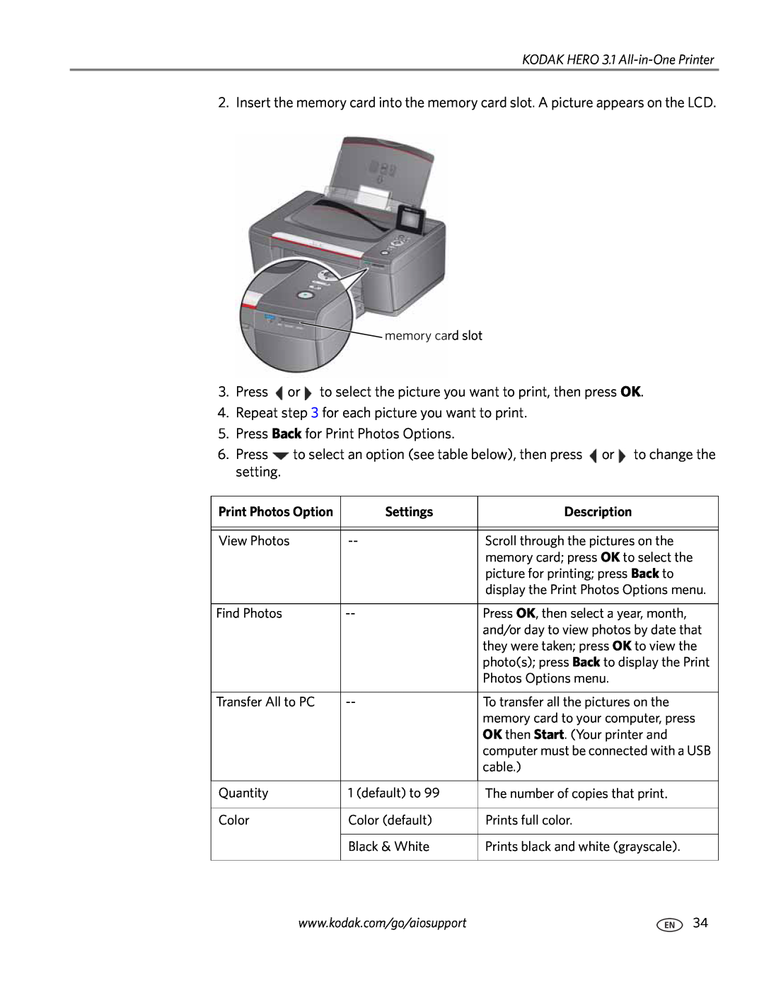 Kodak 3.1 manual Press or to select the picture you want to print, then press OK 