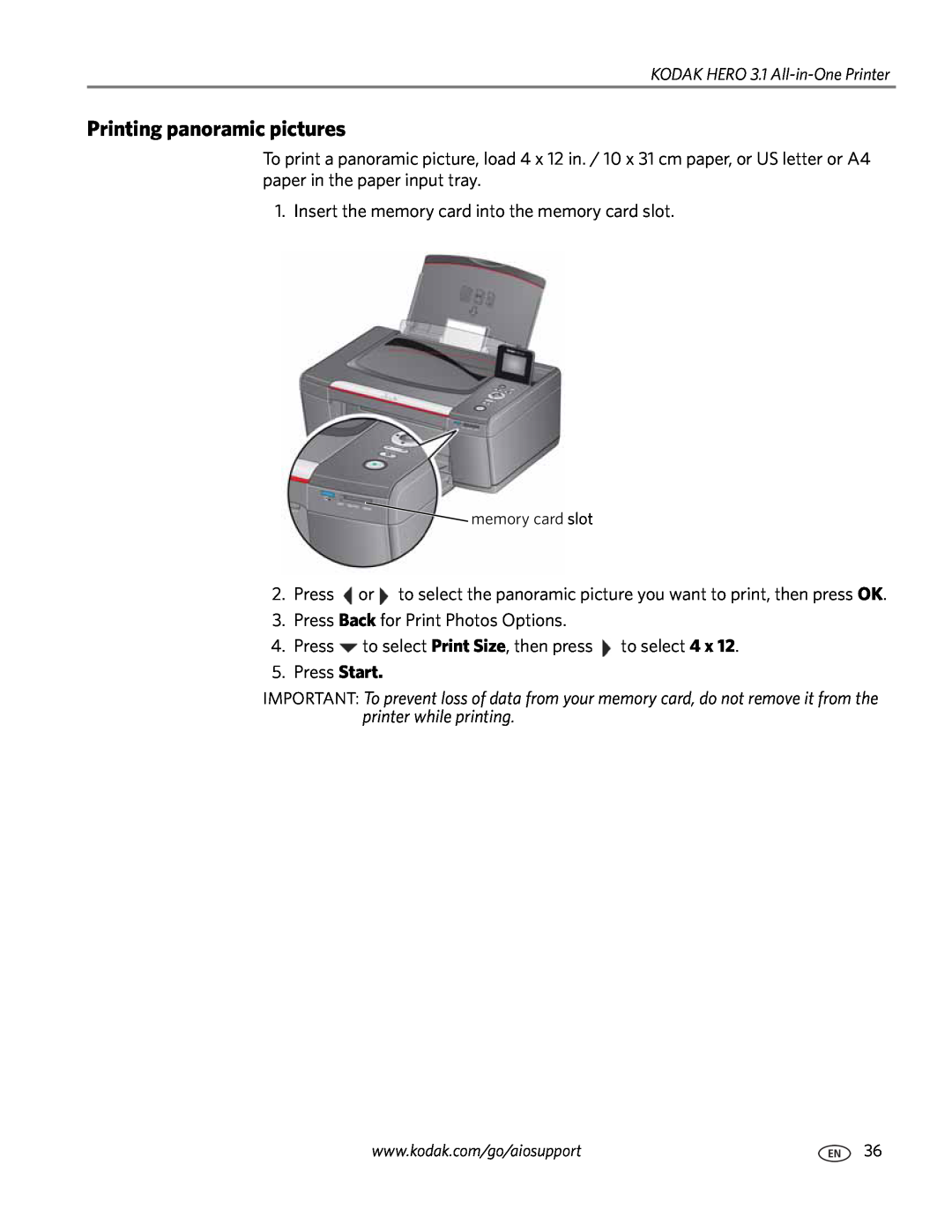 Kodak 3.1 manual Printing panoramic pictures 