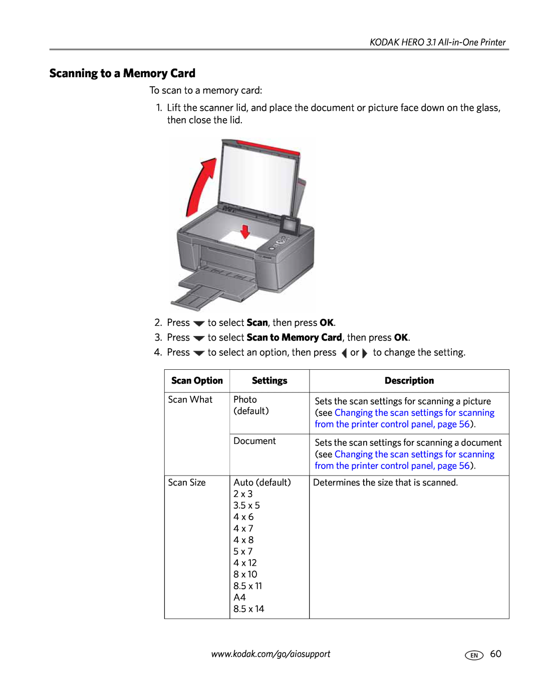 Kodak 3.1 manual Scanning to a Memory Card 