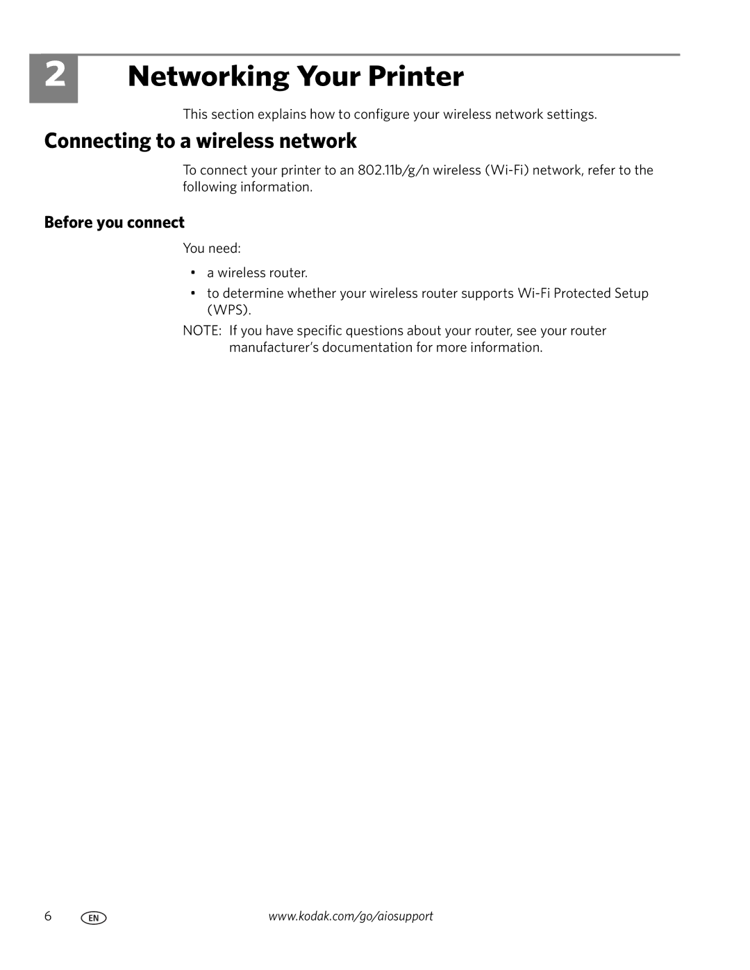 Kodak 3.1 manual Networking Your Printer, Connecting to a wireless network, Before you connect 