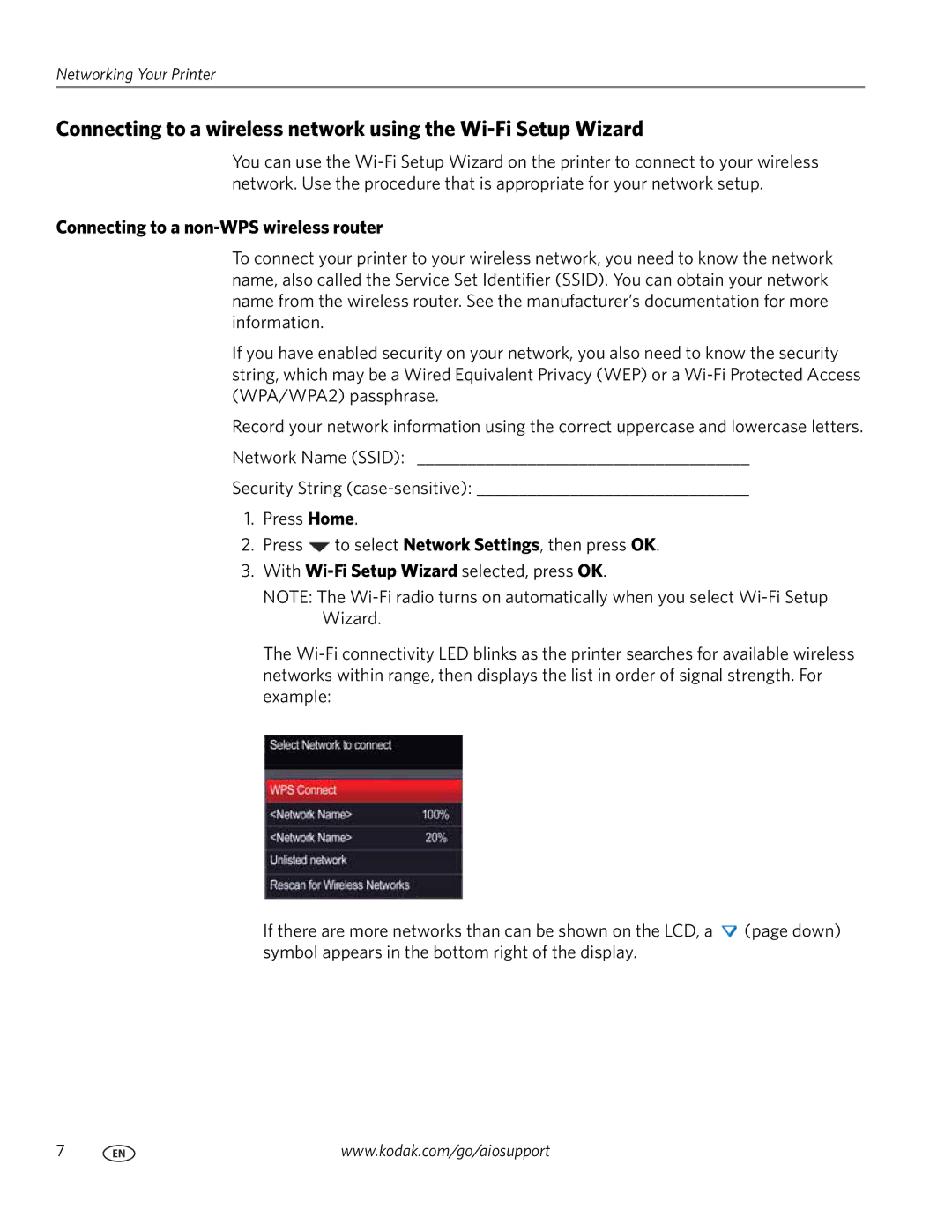 Kodak 3.1 manual Connecting to a non-WPS wireless router 