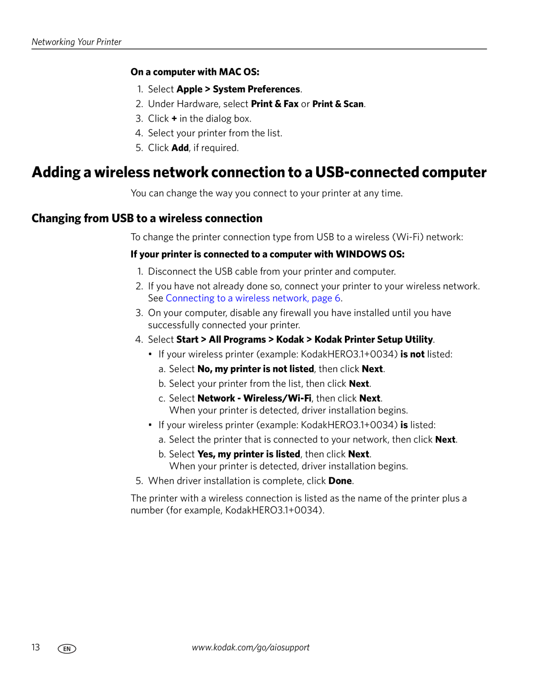 Kodak 3.1 manual Changing from USB to a wireless connection, On a computer with MAC OS Select Apple System Preferences 