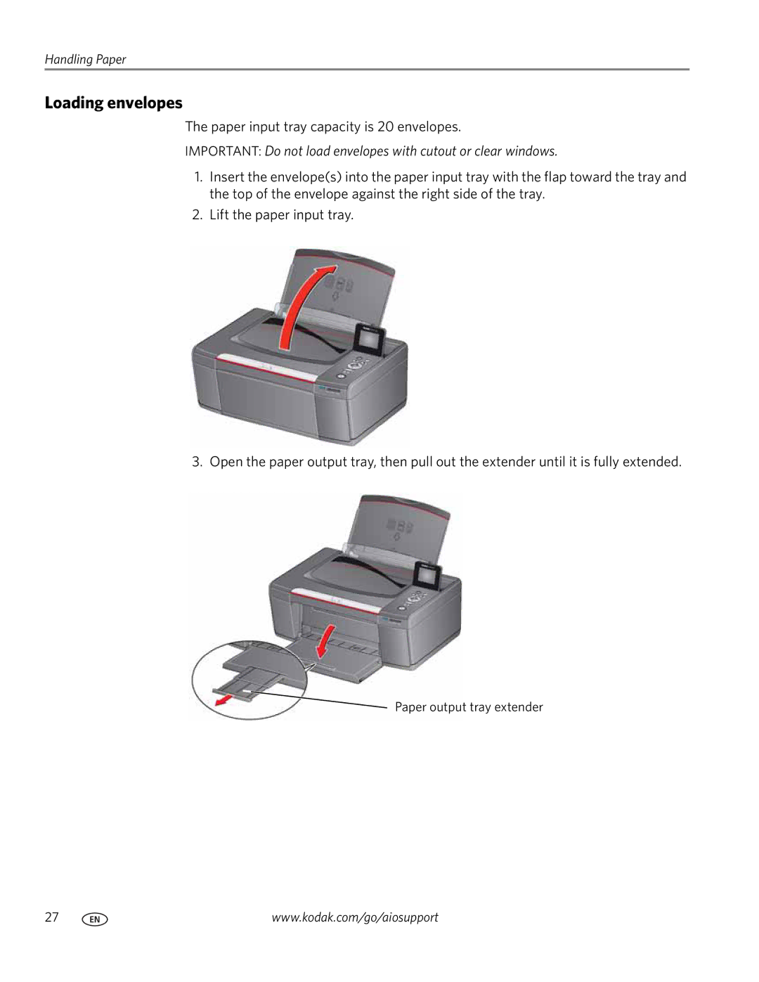 Kodak 3.1 manual Loading envelopes 