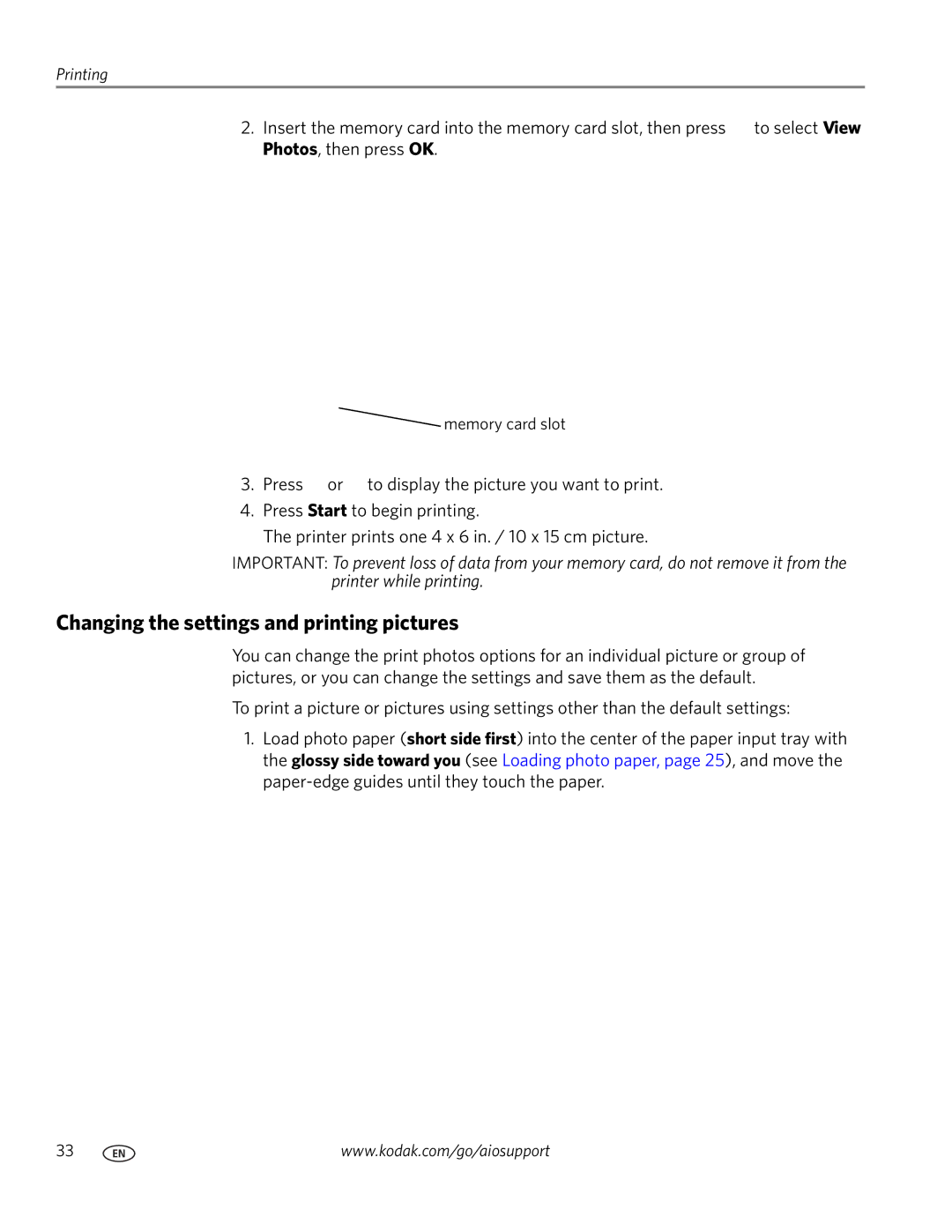 Kodak 3.1 manual Changing the settings and printing pictures 