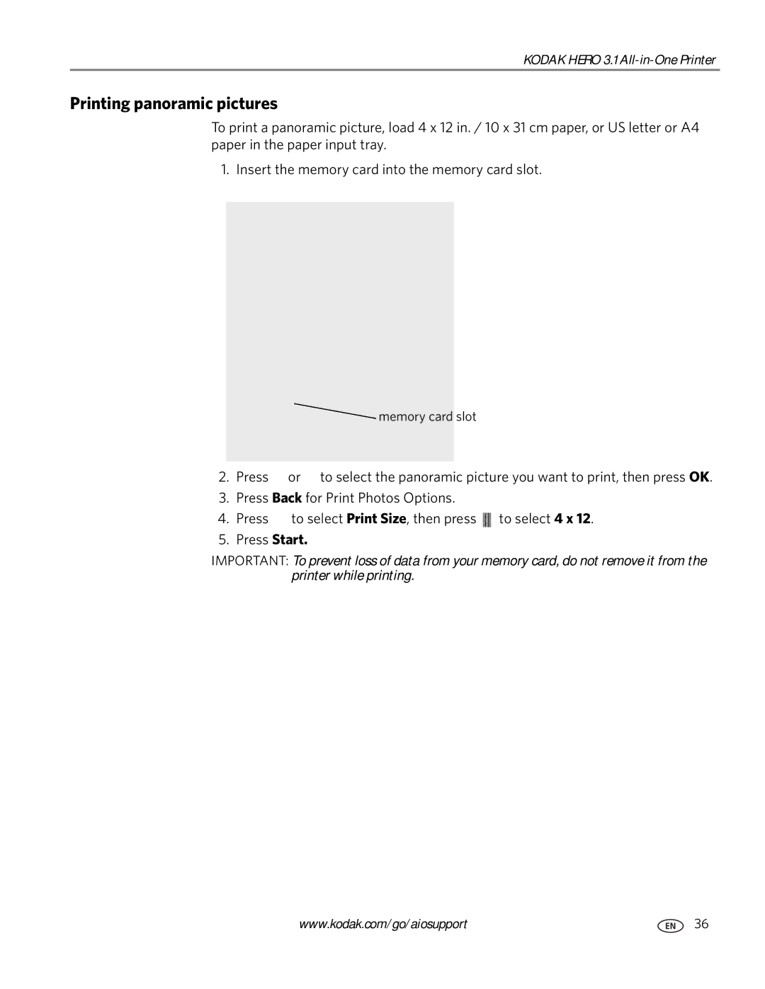 Kodak 3.1 manual Printing panoramic pictures 