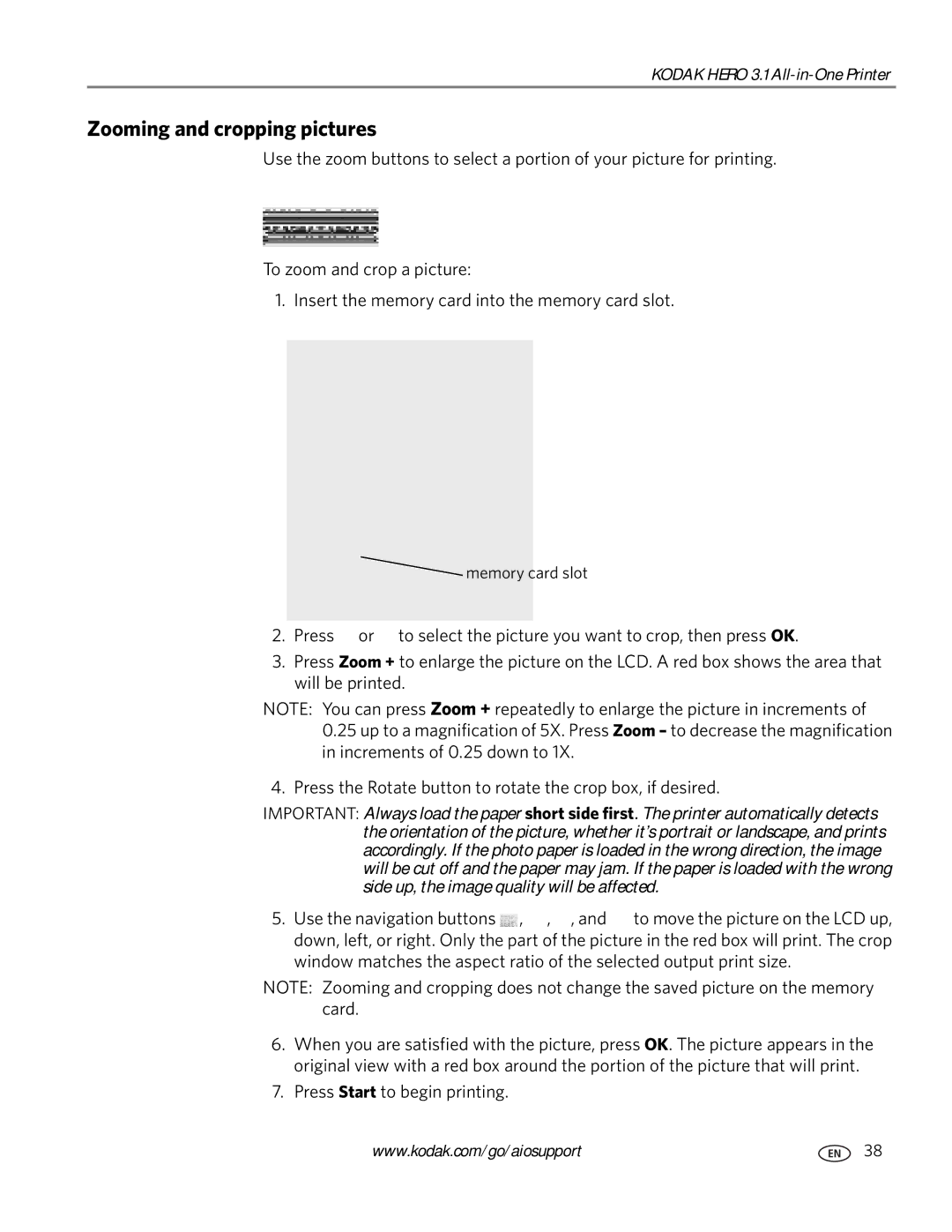 Kodak 3.1 manual Zooming and cropping pictures 