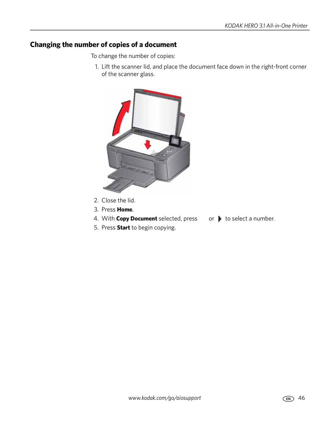 Kodak 3.1 manual Changing the number of copies of a document 