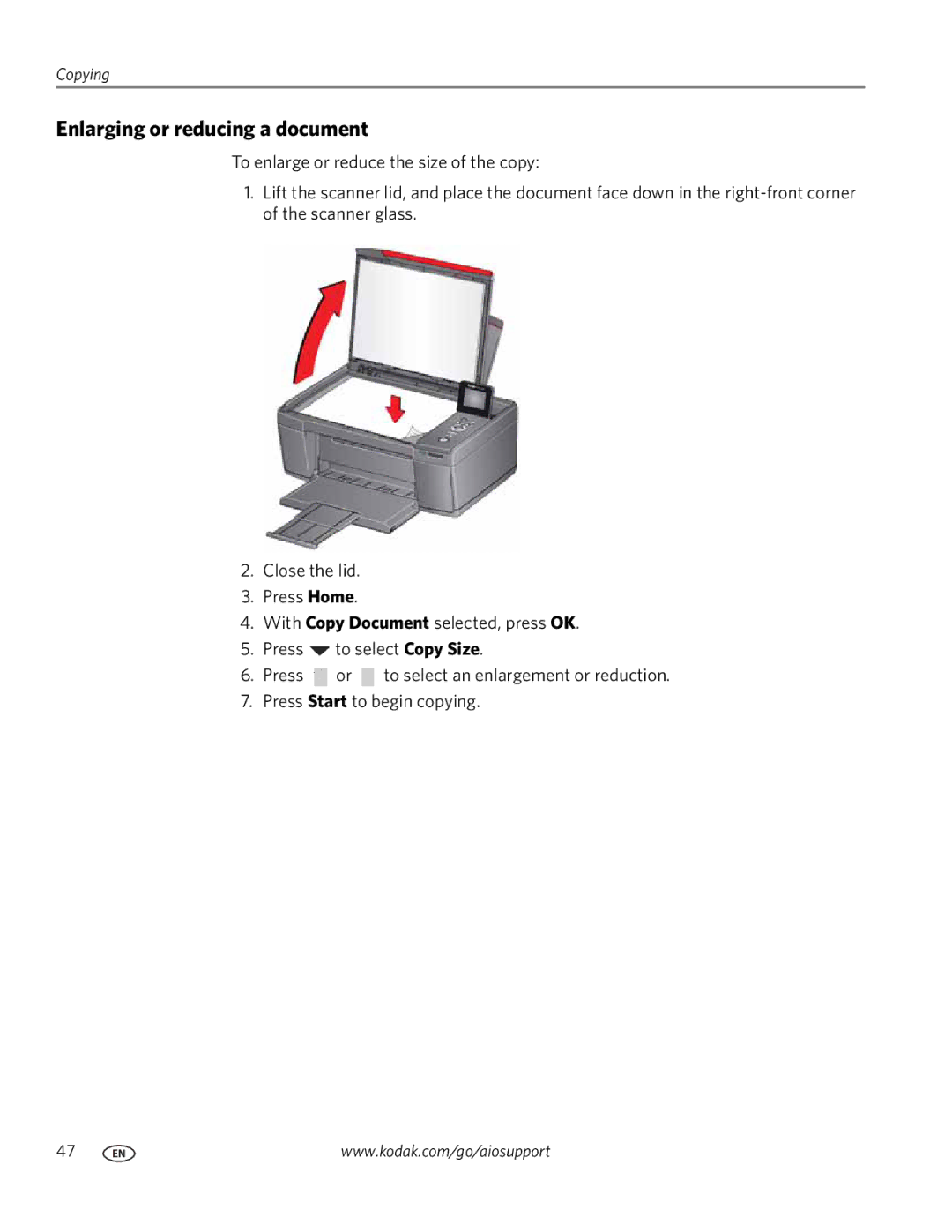 Kodak 3.1 manual Enlarging or reducing a document 