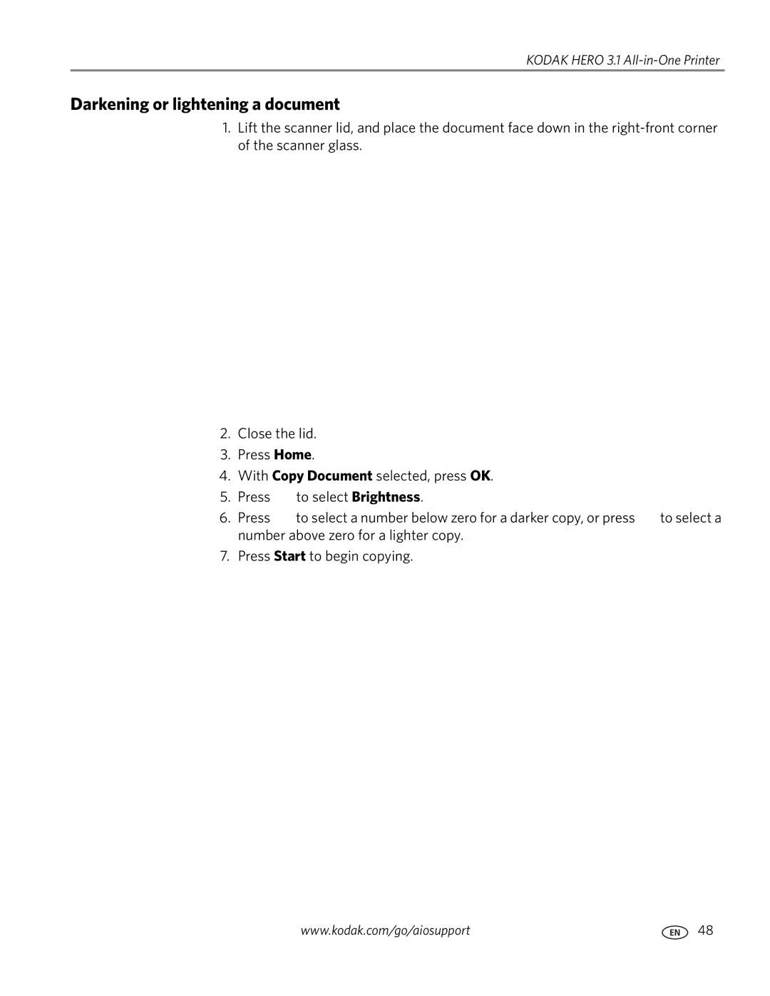 Kodak 3.1 manual Darkening or lightening a document 