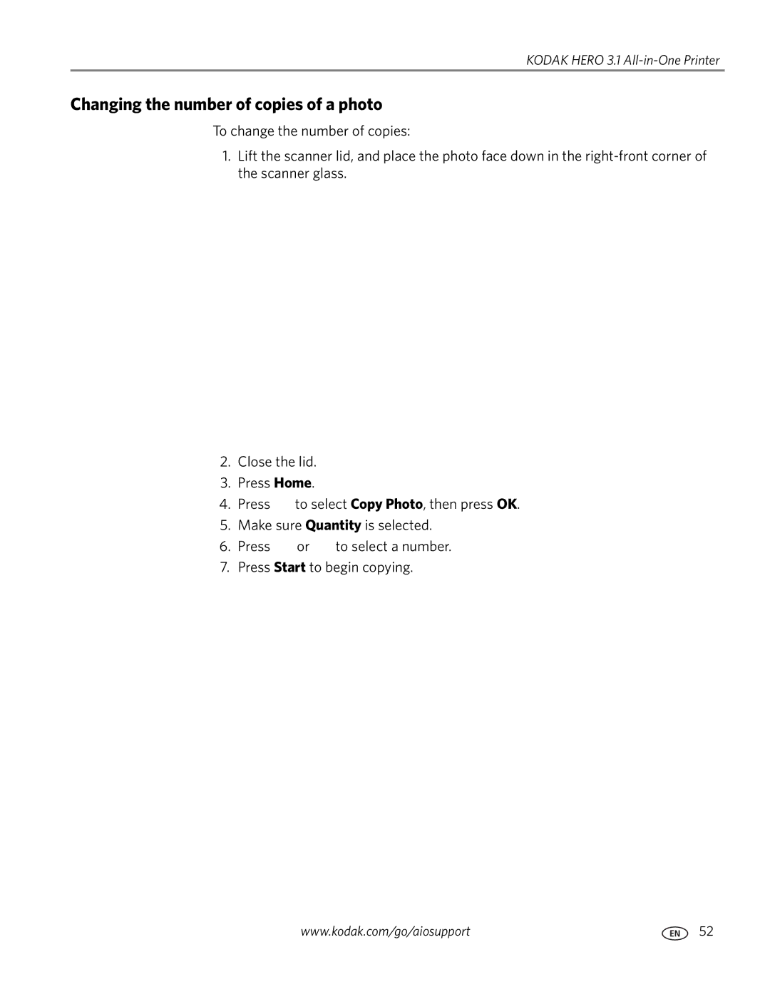 Kodak 3.1 manual Changing the number of copies of a photo 