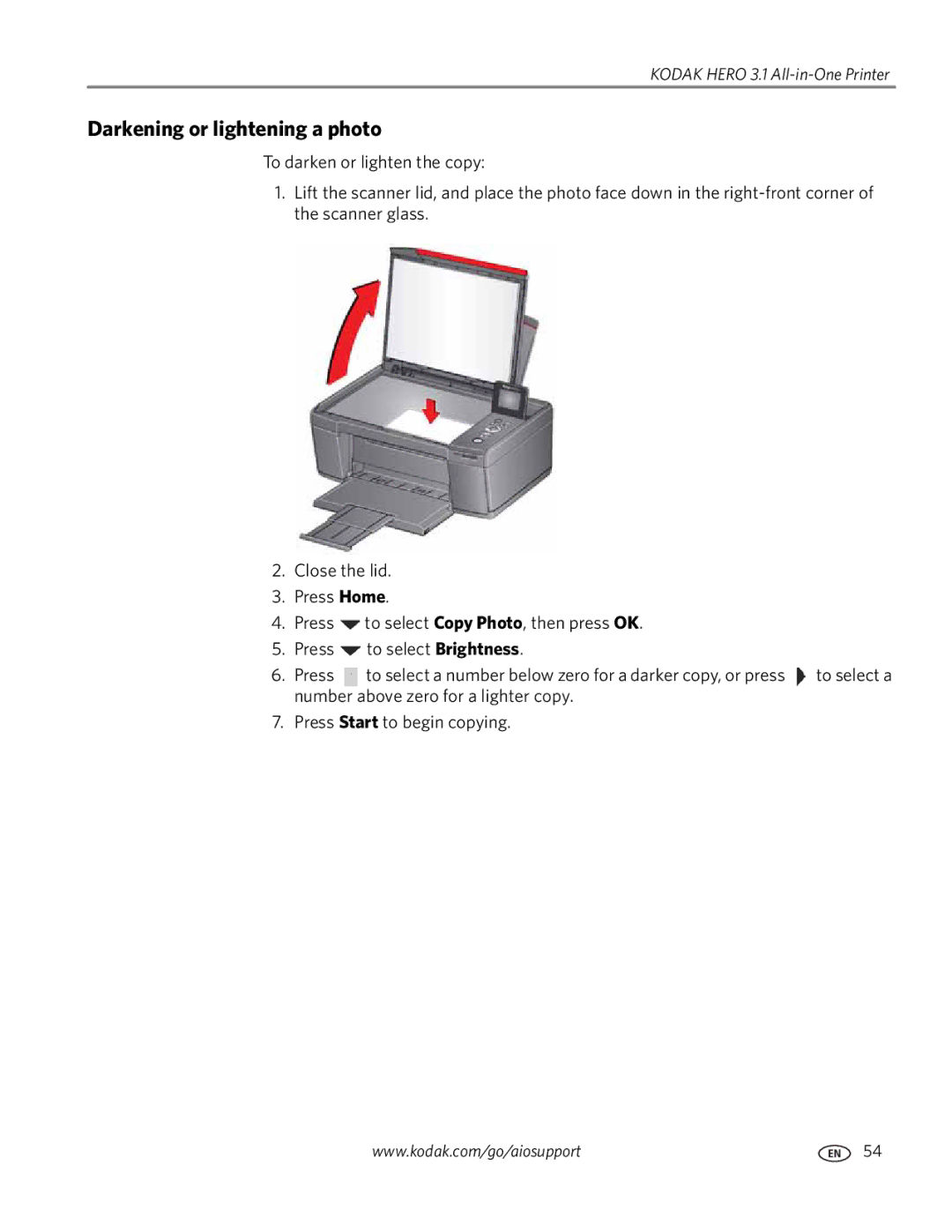 Kodak 3.1 manual Darkening or lightening a photo 