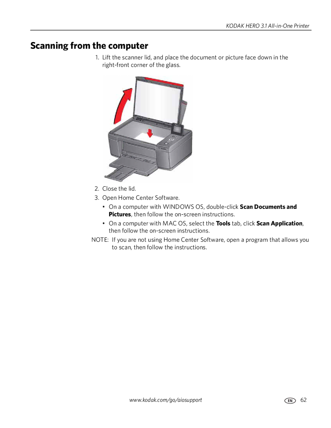 Kodak 3.1 manual Scanning from the computer 