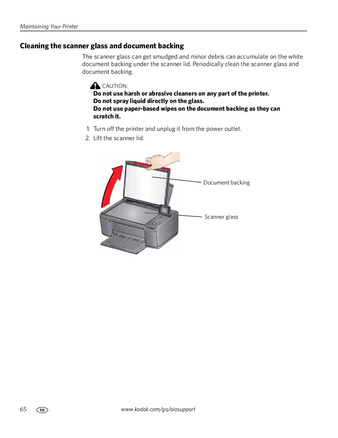 Kodak 3.1 manual Cleaning the scanner glass and document backing 