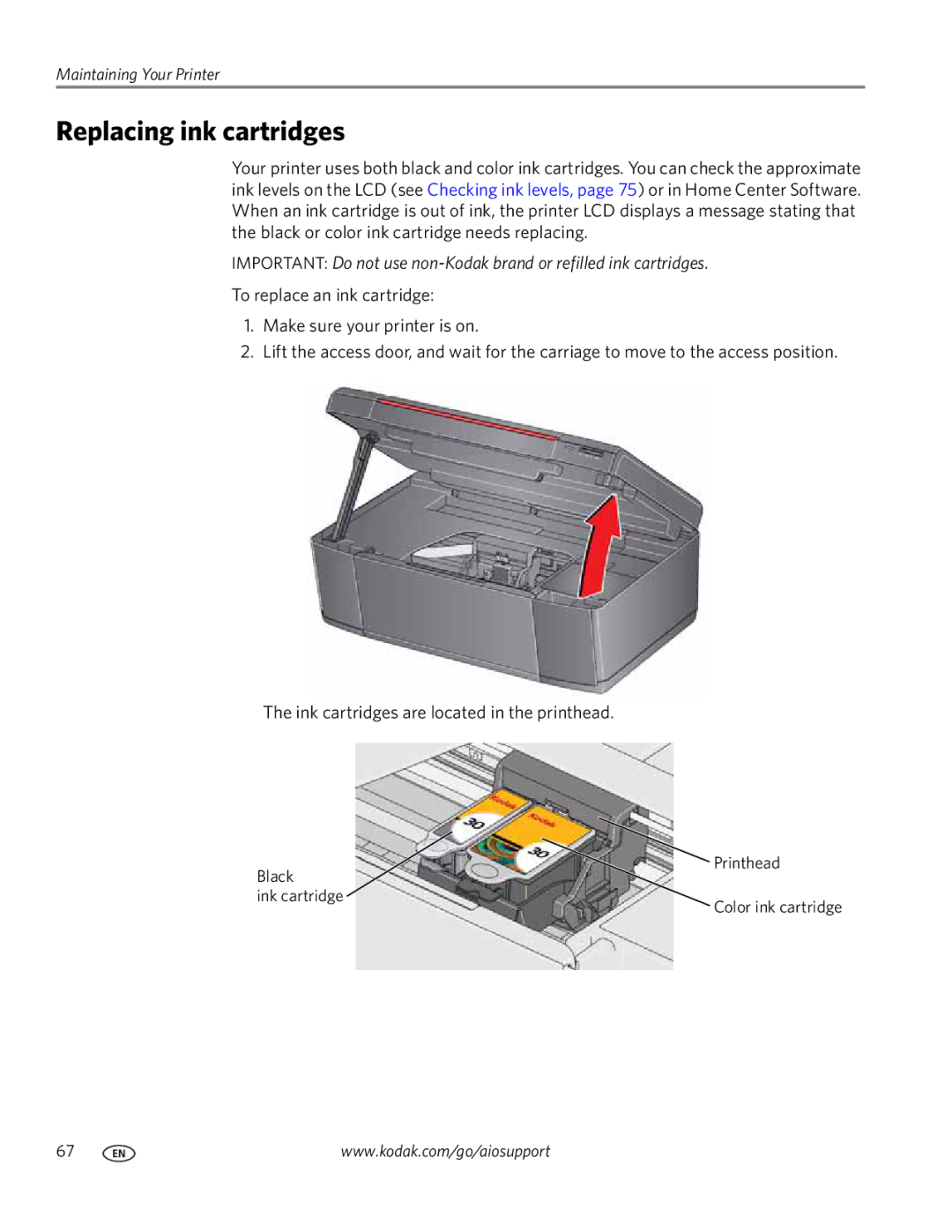 Kodak 3.1 manual Replacing ink cartridges 