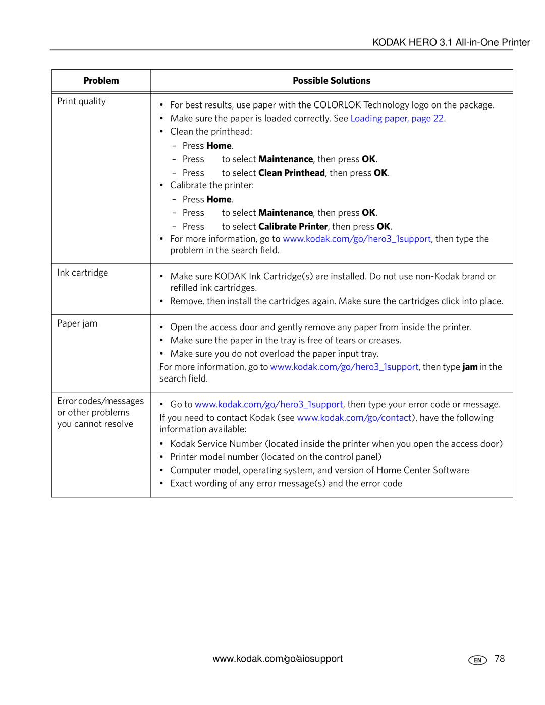 Kodak 3.1 manual Print quality 