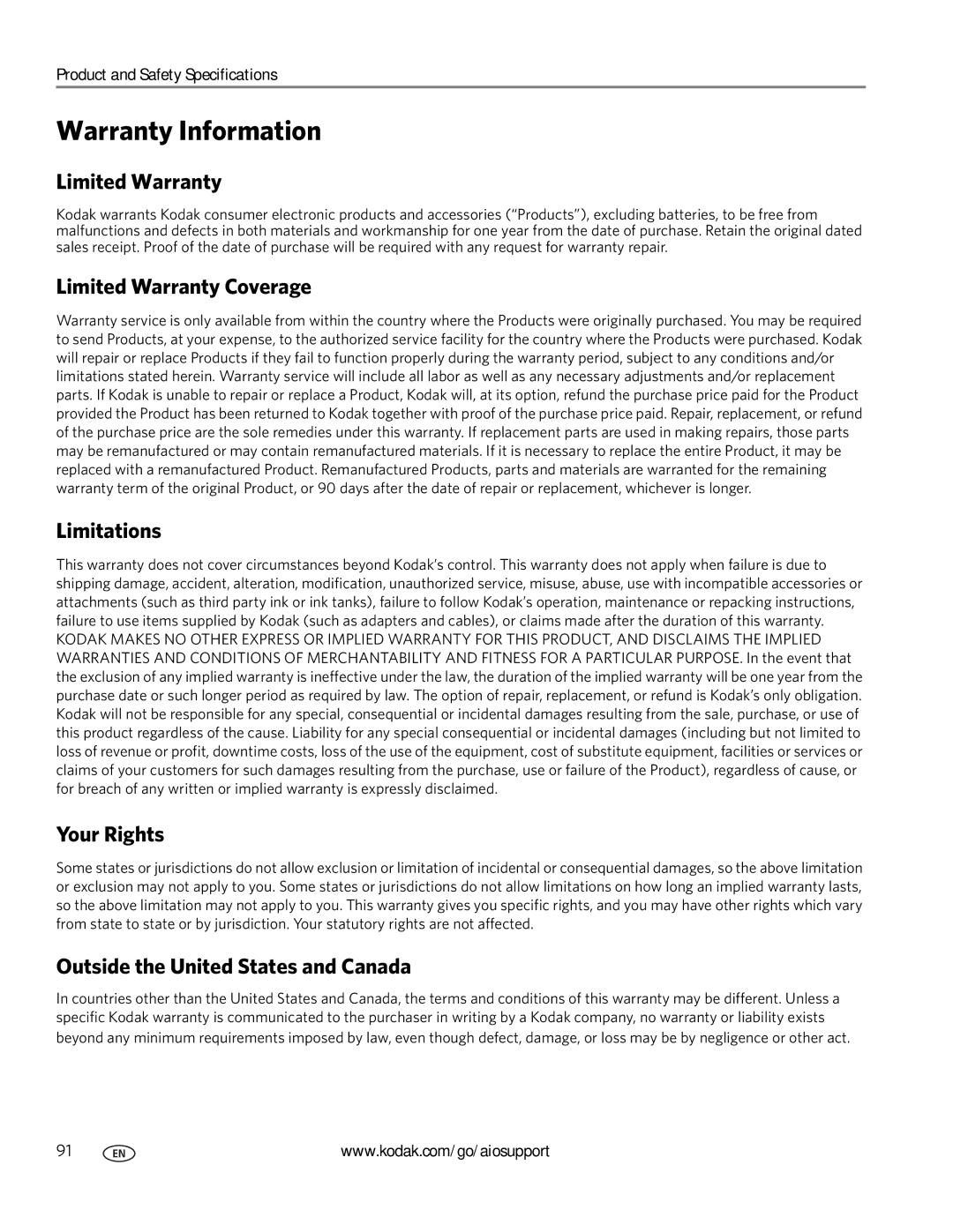 Kodak 3.1 manual Warranty Information 