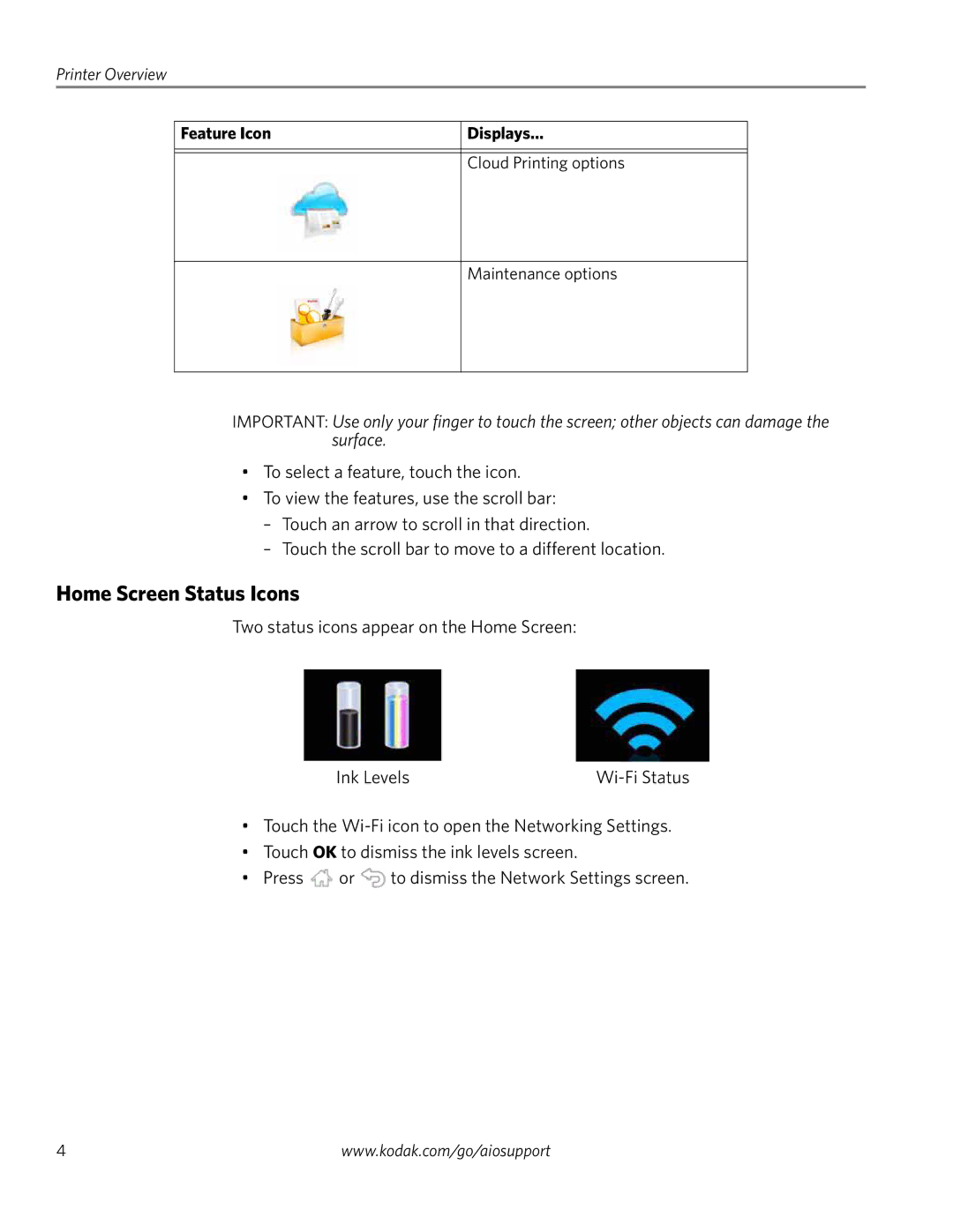 Kodak 3.2S manual Home Screen Status Icons 