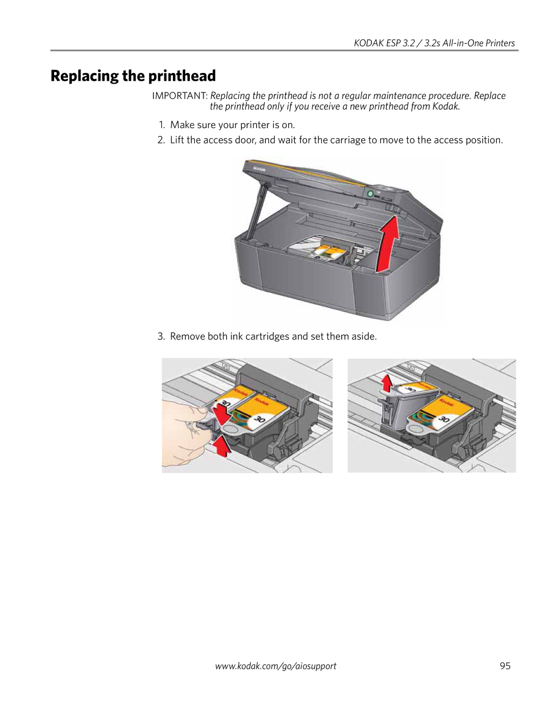 Kodak 3.2S manual Replacing the printhead 