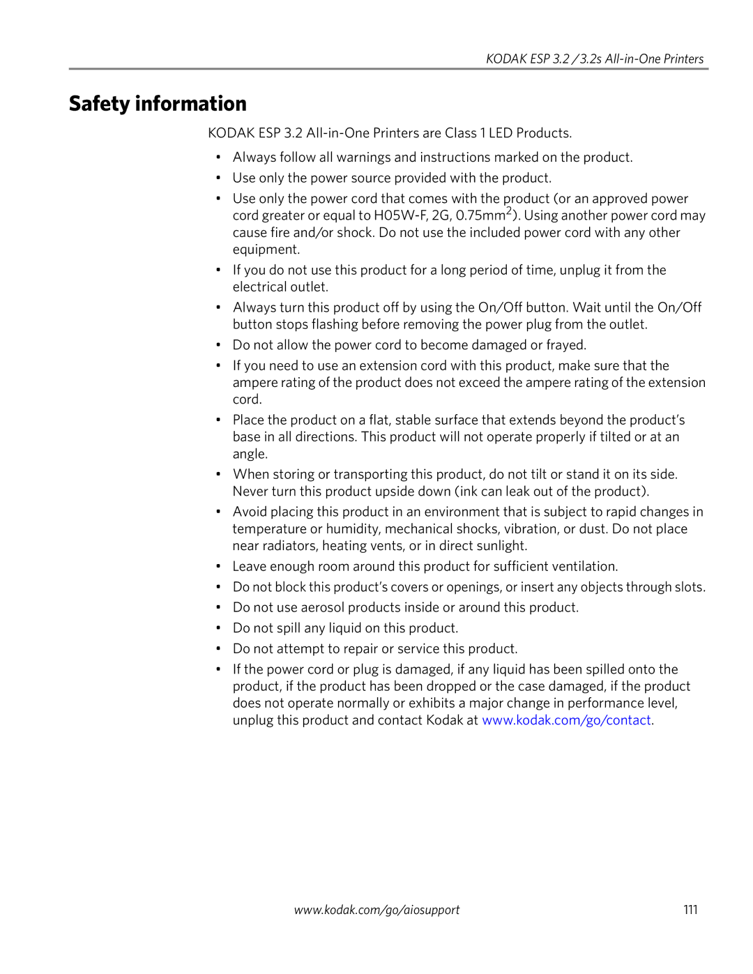 Kodak 3.2S manual Safety information 