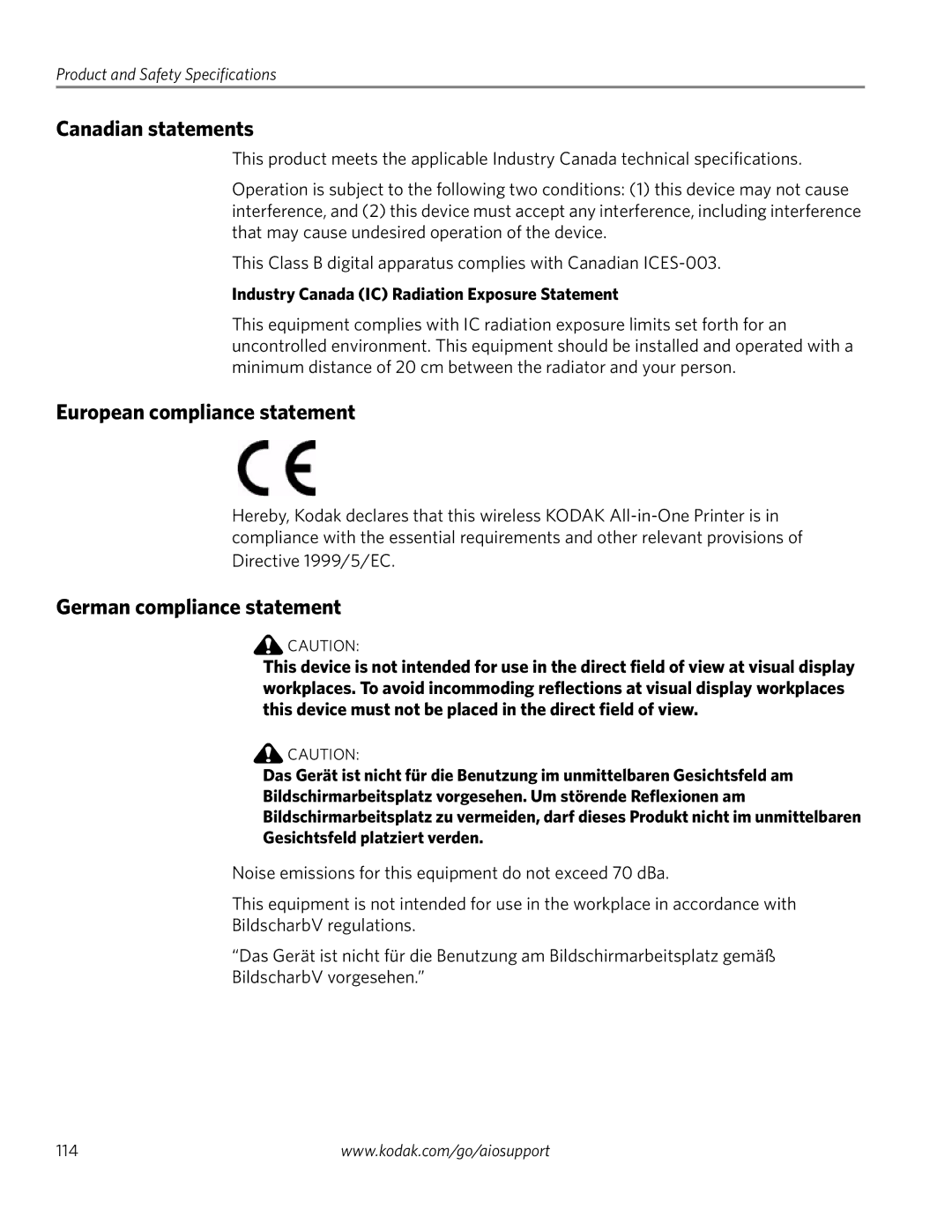 Kodak 3.2S manual Canadian statements, European compliance statement, German compliance statement 