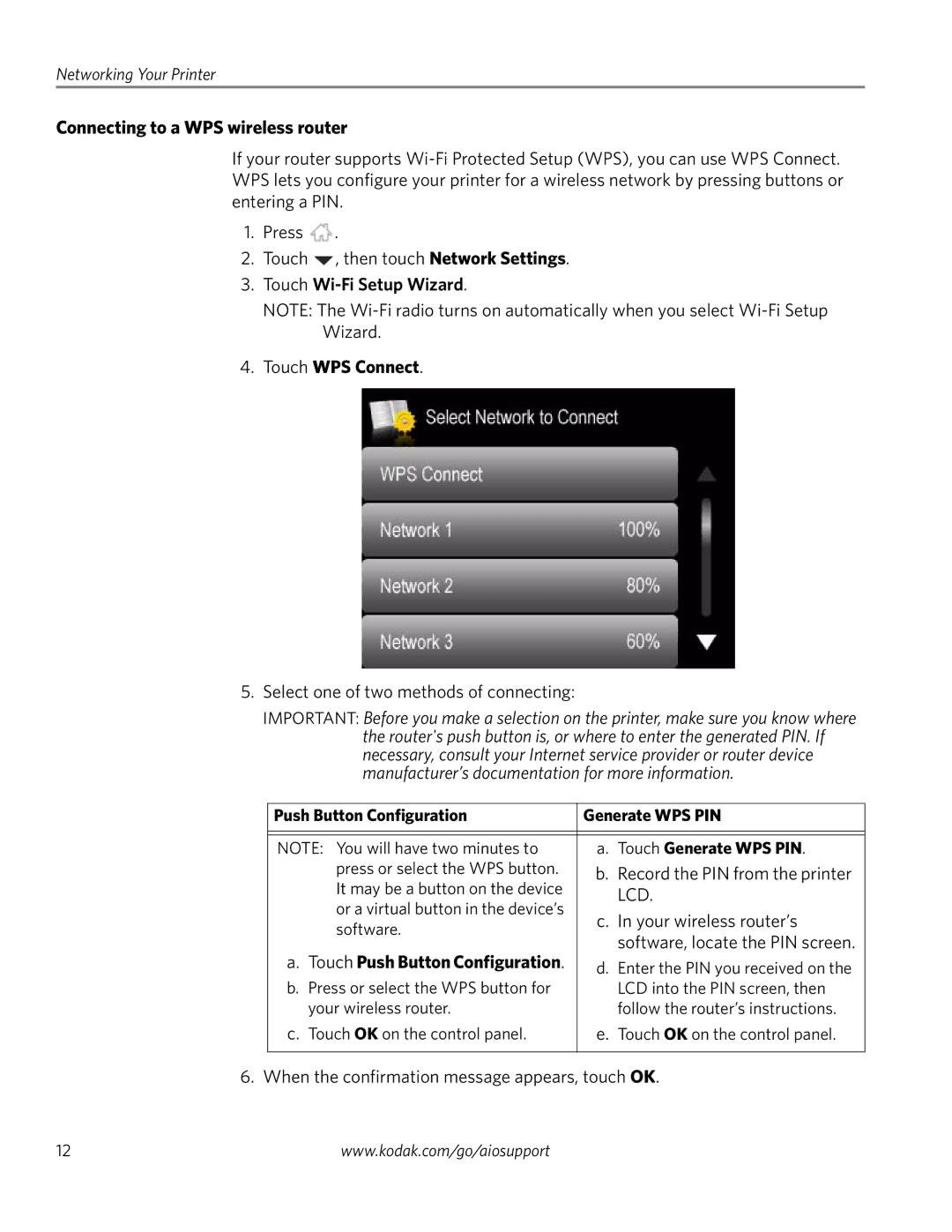 Kodak 3.2S manual Connecting to a WPS wireless router, Touch Wi-Fi Setup Wizard Touch WPS Connect 