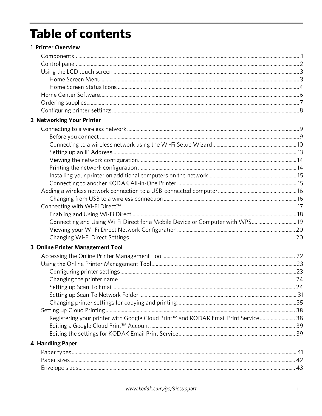 Kodak 3.2S manual Table of contents 