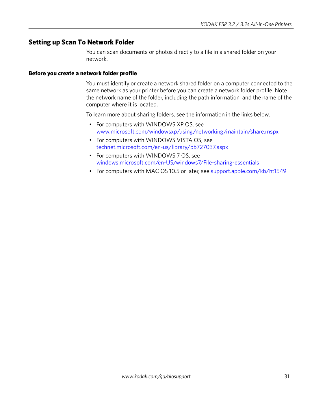 Kodak 3.2S manual Setting up Scan To Network Folder, Before you create a network folder profile 