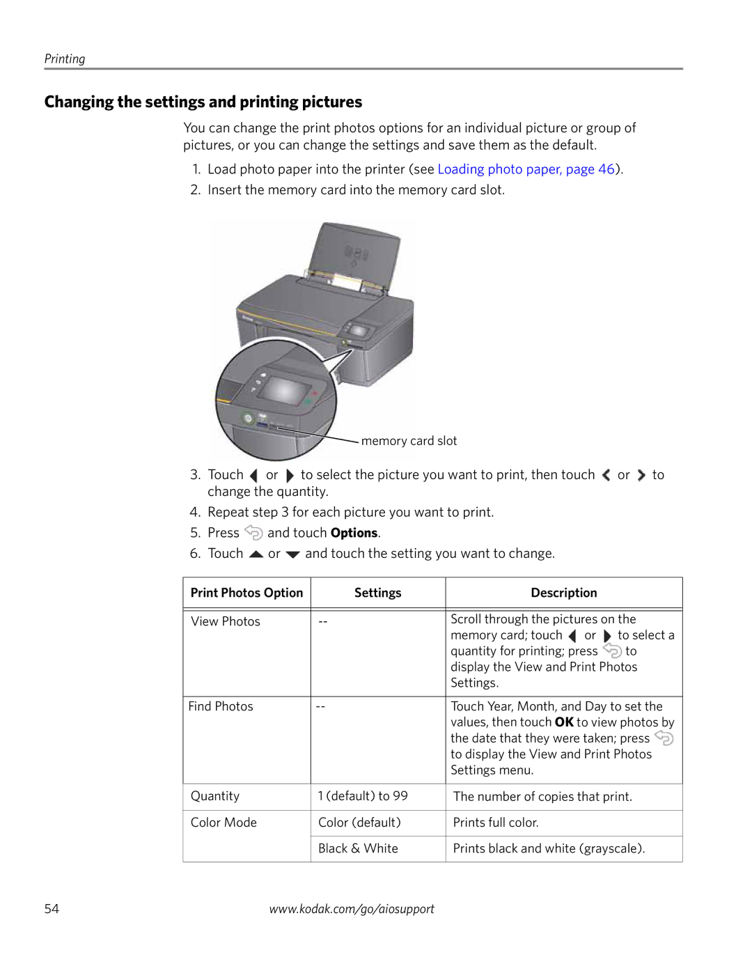 Kodak 3.2S manual Changing the settings and printing pictures, Settings 