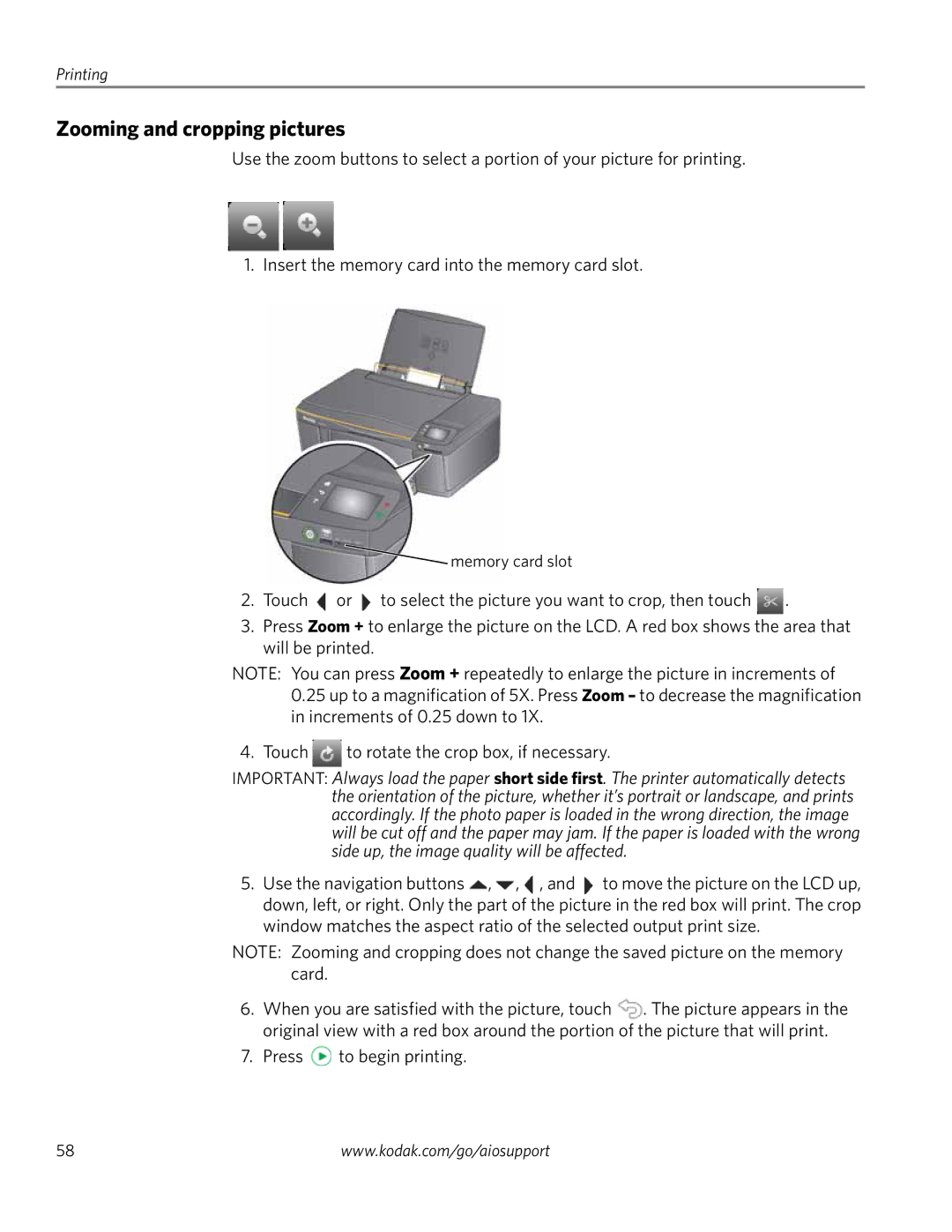 Kodak 3.2S manual Zooming and cropping pictures 