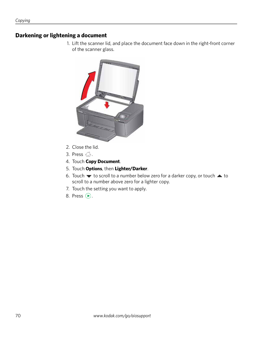 Kodak 3.2S manual Darkening or lightening a document 