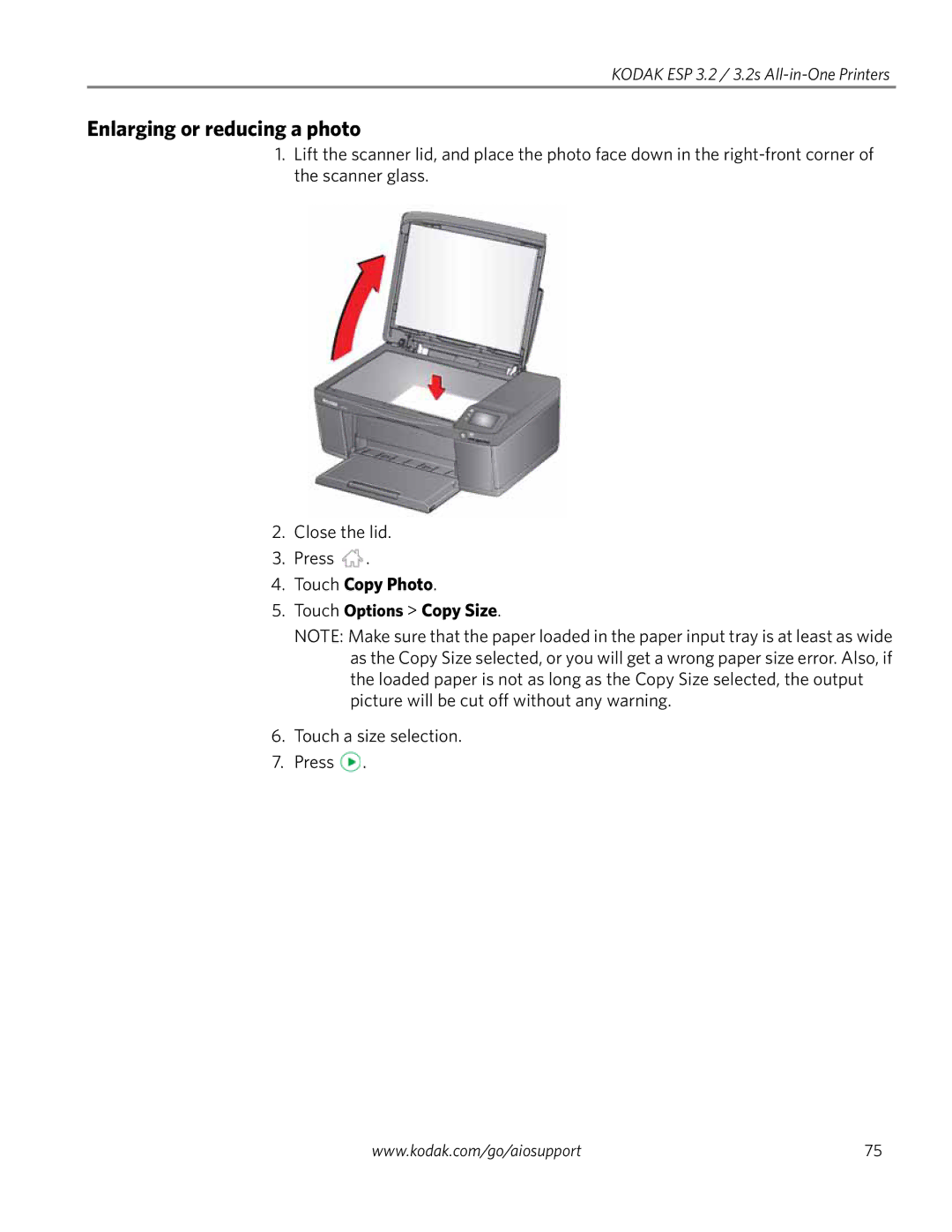 Kodak 3.2S manual Enlarging or reducing a photo 